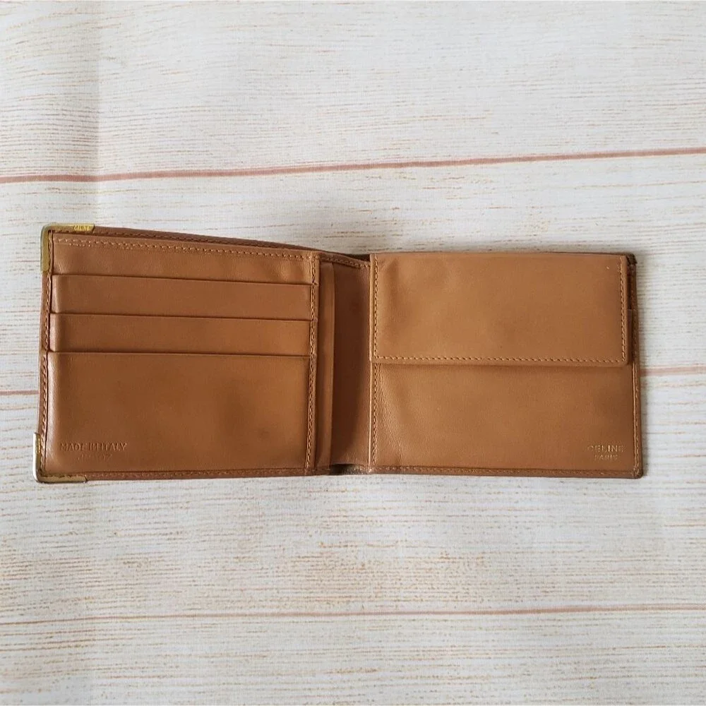 Authentic Celine Paris Macadam Dark Brown Tan Bifold Wallet Unisex Vintage
